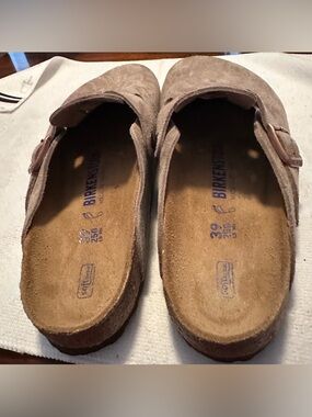 Birkenstock Suede Slip-On Clogs in Taupe Brown